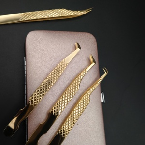 24K Vàng-Mạ Thép Không Gỉ Lông Mi Mở Rộng Nhíp Biểu Tượng Tùy Chỉnh 90 Độ Khởi Động Cách Ly Kim Cương Grip Với Sợi Tip - Product Image 5