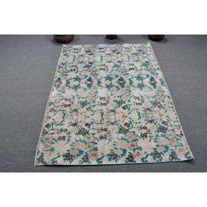 Classique Beige bleu 5.4 X 4ft fait à la main tapis turc laine Polyester Patchwork Rectangle Design pour salon chambre pour adolescents - Product Image 3