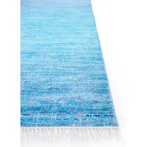 Tapis en laine noué à la main Kairos bleu, motif abstrait uni, tapis en viscose pour la maison, fait main, rectangulaire, pour couloir, Skwl-201 pour salon - Product Image 4