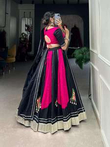 Lehenga Choli de Algodón Puro en Color Negro y Rosa, Diseño de Exportación India, Calidad Premium, Nuevas Llegadas - Product Image 3