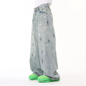 กางเกงยีนส์ทรงหลวมสำหรับผู้ชายกางเกงยีนส์วินเทจสำหรับทุกเพศแนวสตรีทผลิตตามสั่ง - Product Image 4