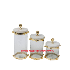 White and Gold Metal <b>Canister</b> Handmade Wholesale and Home Decor <b>Canister</b> Glass - Product Image 4