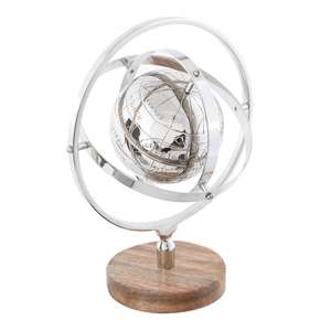 Globe terrestre en métal artisanal avec base en bois, accent décoratif et objets pour la décoration moderne du salon - Product Image 1