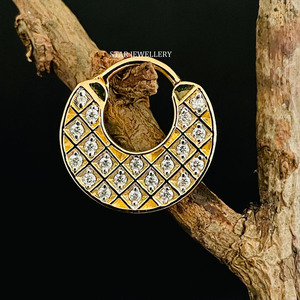 14K Solid Gold Pave Set Natural Diamond <b>Septum</b> Clicker Piercing FIne Jewelry. - Product Image 3