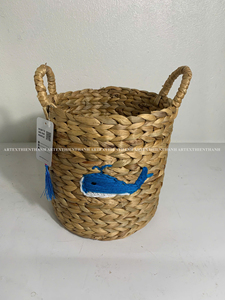 Delightful Water Hyacinth Storage <b>Baskets</b> With Embroidered Ocean Vibe Patterns <b>Woven</b> Natural <b>Laundry</b> <b>Basket</b> For Kids Room - Product Image 2