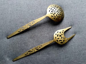 Prettiest Gold Stainless Steel Salad Servers Salad Tools For <b>Gift</b> <b>Hamper</b> Special Events Handcrafted From India - Product Image 5