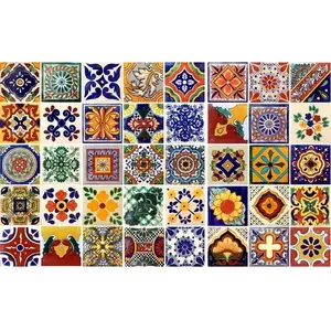 40สารพัน6x6 Talavera กระเบื้องเซรามิกทำด้วยมือฟังก์ชั่นไฟร์บริคสำหรับพื้นภายในสำหรับห้องนอน-มือทาสีกระเบื้อง #003 - Product Image 1