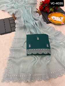 Trendy Modern Style Heavy and Beautiful Bollywood Design Silk <b>Saree</b> <b>Blouse</b> With Digital Printed Work Lace Border Georgette <b>Saree</b> - Product Image 2