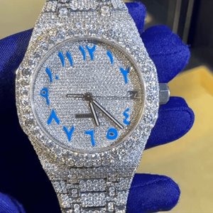 Montre SHREYA DIAM en acier inoxydable avec moissanite, cadran 41 mm, verre cristal, style diamant de luxe, mouvement mécanique, étanche 3 ATM - Product Image 1