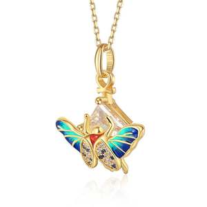 สร้อยคอเหล็กกล้าไร้สนิมเคลือบสีสันสดใสลาย Ankh รูปหัวใจแห่งความกล้าหาญ Jeulia พร้อมจี้รูปแมลงเต่าทอง - Product Image 2