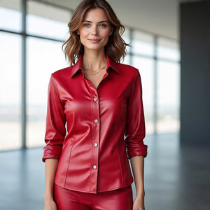 เสื้อนอกสำหรับผู้หญิงเสื้อหนังแกะแขนยาวทรงพอดีตัวเสื้อหนังแฟชั่นติดกระดุมแบบลำลองสำหรับผู้หญิง - Product Image 1