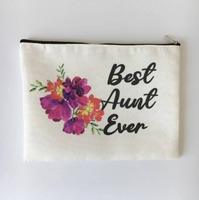 Grande capacité, écologique, luxe, nylon, fermeture éclair, organiseur de maquillage de voyage, pochette en toile de coton personnalisée à motifs floraux, étui portable, beige