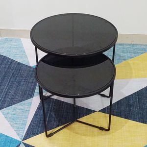 Nesting <b>Sofa</b> <b>Table</b> Set with Minimalist Design and Tempered Glass Top - Product Image 2
