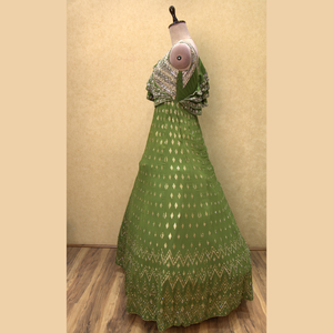 Superbe robe en georgette anarkali verte Mehendi avec broderie à la main épaisse vêtements ethniques gracieux pour toutes les occasions - Product Image 5