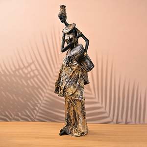 Sculpture antique en laiton doré représentant des femmes africaines pour la maison ou le bureau, à poser sur table - Product Image 1