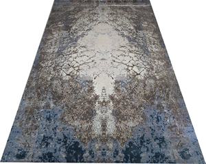 Tapis persan moderne luxueux fait main en laine et soie, noué à la main, avec support en coton lavable, à poils moyens, motif abstrait, extra épais - Product Image 1