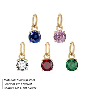 Waterproof 6MM CZ Birthstone Charms, 14K Gold Filled Stainless Steel Birthstone Gems lucky charms For Women Jewelry Making