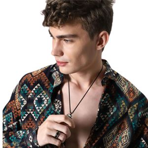 Elegante camisa de plumas marroquíes con estampados vibrantes Slim Fit cuello regular dobladillo curvo antiarrugas cómodo llamativo - Product Image 4