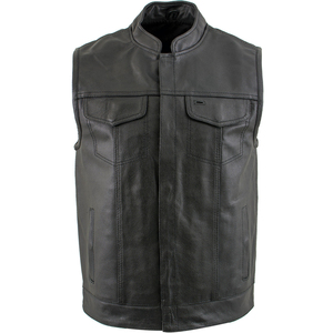 Wholesale <b>Men's</b> Black <b>Leather</b> Motorcycle Vest with Quilted Shoulder Detailing, Sleeveless Biker <b>Waistcoat</b> Featuring - Product Image 1