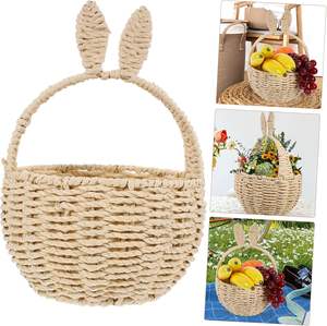 Panier de Pâques en osier fait à la main avec poignée |   Pot de fleurs décoratif en paille tressée |   Panier-cadeau mignon de lapin pour les fêtes d'enfants - Product Image 5