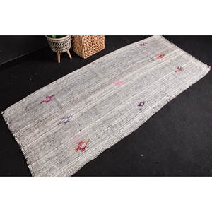 Alfombra turca gris Bohemia Vintage de 2,8x6,4 pies de área grande de lana Rectangular abstracto para pasillo, dormitorio, sala de estar, látex - Product Image 2