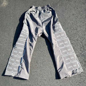 Wholesale Custom <b>Men's</b> Flared Pant Casual Nylon Windbreaker Sweat Pants Embroidery Streetwear Wide Leg <b>Baggy</b> Track Mid Elastic - Product Image 3