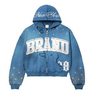 Fashionable BRAND Rhinestone Zip-Up Hoodie & <b>Sweatpants</b> <b>Set</b> Rhinestone Artwork in Blue Red Yellow and Gray Streetwear Tracksuit - Product Image 2