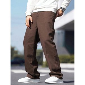 Jean en denim marron pour homme, coupe droite, jambe large, ample, en tissu respirant et écologique, délavé vintage, style streetwear, taille unique - Product Image 6