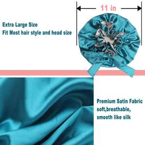 Cuffia da doccia reversibile all'ingrosso superiore di lusso stampa cuffia da notte per donna di moda cuffia da notte in raso di design con fiocco - Product Image 5