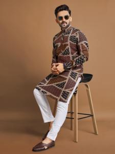 <b>Men</b> Festive Premium Soft Cotton Foil Print <b>Kurta</b> Pyjama for Online Sale - Product Image 3