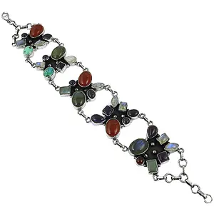 925 Silver Multi-Gemstone Statement <b>Bracelet</b> for Women Fashion Jewelry <b>Sets</b> - Product Image 3