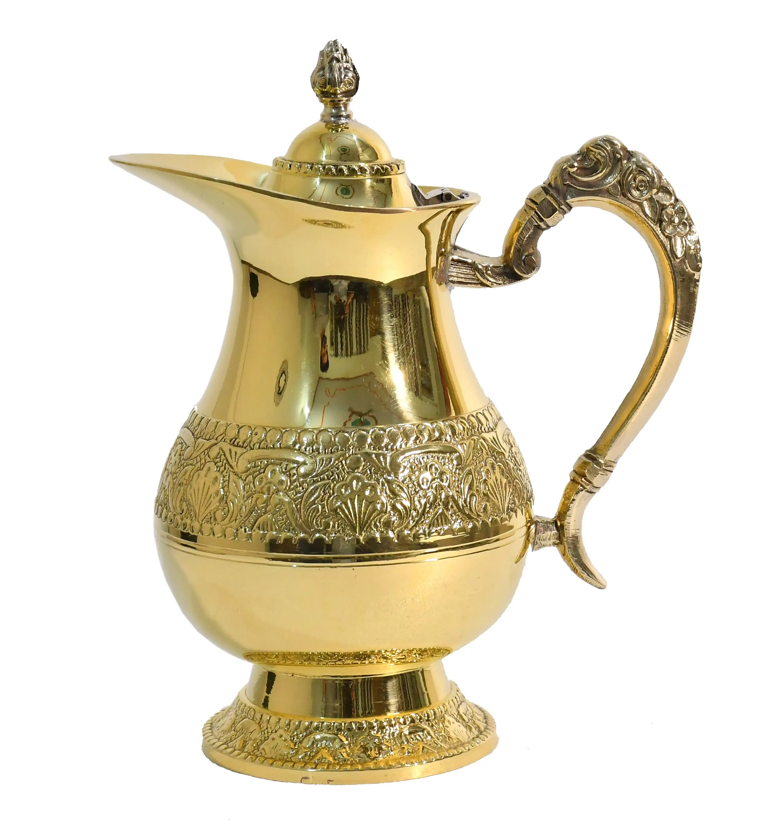 Personalized Brass Jug Pitcher With Attached Lid At Wholesale Price Handmade High Quality Brass Product Manufacturing