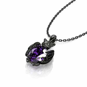 Collier pendentif Jeulia Hug Me Kiss the Night en argent sterling avec motif chauve-souris noire et coupe ovale - Product Image 3