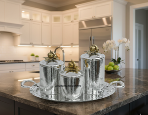 Stainless Steel Silver <b>Canister</b> with Gold Pumpkin Lid & Tray | Eco-Friendly Luxury Kitchen Food Storage for Party Use - Product Image 5