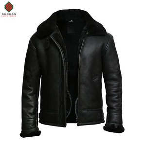 Veste en cuir d'aviateur pour homme en peau de mouton véritable B3 RAF marron, faite à la main, à double col, cadeau de Noël - Product Image 6