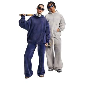 Ensemble de survêtement décontracté pour homme, streetwear d'hiver, à capuche, uni, léger, 100% coton, respirant, impression de logo personnalisée, séchage rapide - Product Image 1