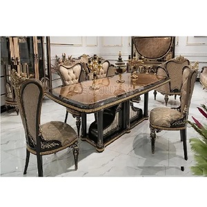 Villa de lujo Juego de mesa de comedor de 6 plazas Mesa de comedor tallada a mano real de lujo Juego de mesa de comedor de 6 plazas de estilo europeo - Product Image 1
