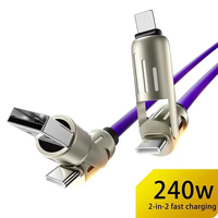 Câble de charge super rapide 4 en 1 240W, chargeur multi-connecteurs, coudé rotatif, USB vers Type-C, câble de charge pour téléphone portable Type C