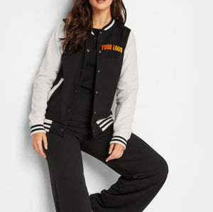Veste universitaire décontractée pour femmes bombardier letterman élégant à manches polaires vêtements d'extérieur en laine mélangée brodés personnalisés à la mode en gros - Product Image 1