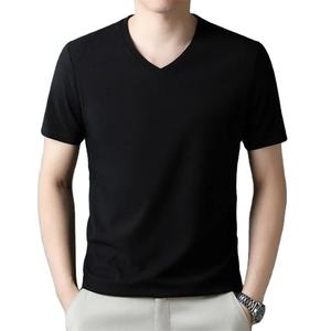 T-shirt à manches courtes col en V pour homme 2025, été, confortable, respirant, haut tendance en couleurs unies - Product Image 5