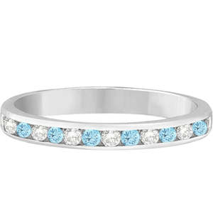 Bague semi-éternelle en or blanc 14 carats avec aquamarine et diamants 0,40 ct - Product Image 1