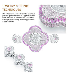 Reloj de Pulsera de Lujo para Mujer, Plata S925, Movimiento de Cuarzo Suizo, Cristal Rosa, Zirconia 5A, Baño de Rodio, Diseño de Trébol, OEM - Product Image 2