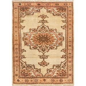 Alfombra de lana anudada a mano Aalam Paem-416 color marfil con medallón abstracto para sala de estar, entrada, pasillo, rectangular, tipo rompecabezas, para adolescentes - Product Image 1