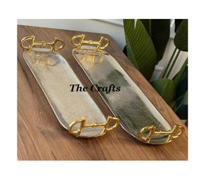 Plateau à nourriture en aluminium pour en-cas, en argent et en or, ustensiles de cuisine, plateau de service, ensemble de deux tailles différentes - Product Image 1