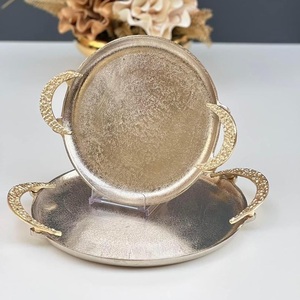 ถาดเสิร์ฟอาหารอลูมิเนียมทรงกลมพร้อมที่จับรูปดวงจันทร์ถาดเสิร์ฟกาแฟและเค้กทำจากเงินถาดอาหารเย็นสำหรับงานแต่งงาน - Product Image 4