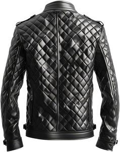 Veste en cuir matelassé diamant en peau de mouton véritable pour homme, style motard décontracté, col montant, légère, noire - Product Image 2