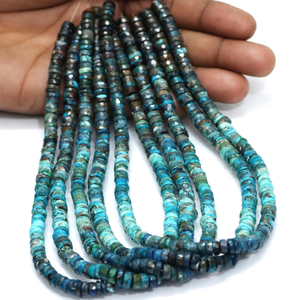 Perles Heishi en chrysocolle de qualité supérieure, forme de pneu facetté, 5-8 mm, 15 pouces, AAA++, pierre précieuse en chrysocolle naturelle, coupe en roue facettée - Product Image 1