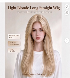 Peluca Larga y Lisa Rubio Claro, Fibra Premium, Línea de Cabello Natural, Suave y Sedosa, para Uso Diario - Product Image 1