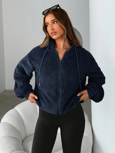 Sudadera con capucha de lana de color sólido personalizada para mujer, sudadera de lana gruesa y cálida para damas - Product Image 5