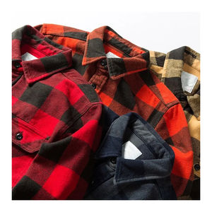 Chemise boutonnée à carreaux marron et orange avec col caché et chemise de protection extérieure - Product Image 5